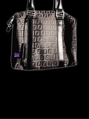 Fendi Vintage Black Zucca Monogram Logo Bag